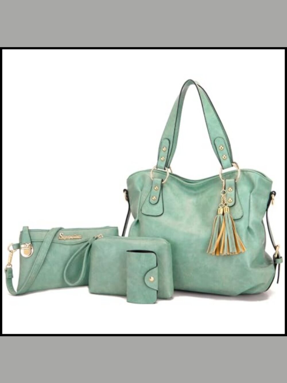 Vegan Leather Hobo Tote Purse Set 4pcs Crossbody Shoulder Bag